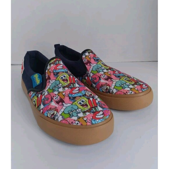 Spongebob Squarepants Character Print Slip-On Canvas Sneakers Navy Blue Gum Sole - Picture 7 of 8